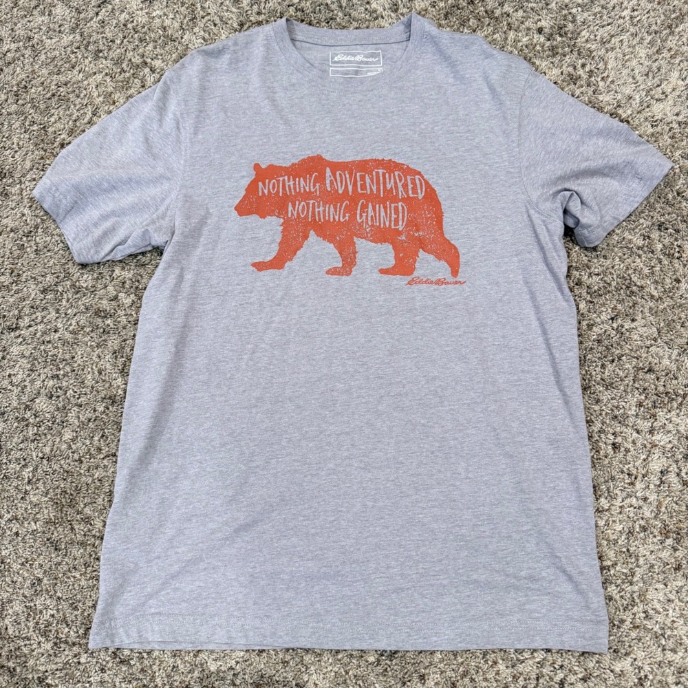 Eddie Bauer Mens Gray Bear Graphic T-Shirt Nothing Adventured Nothing Gained M